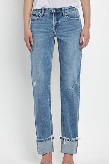 Lovervet Mid Rise Cuffed Straight Distressed Jeans