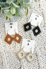 Faux Leather Wrapped Diamond Earrings - 3 Colors!