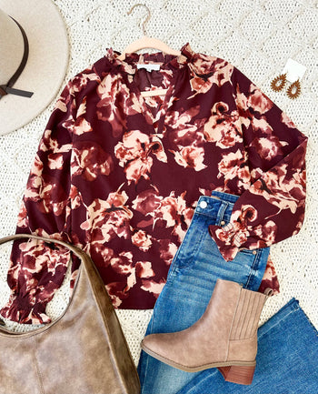 Burgundy Floral Blouse