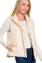 Cream Basic Puffer Vest