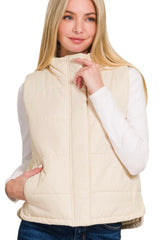 Cream Basic Puffer Vest