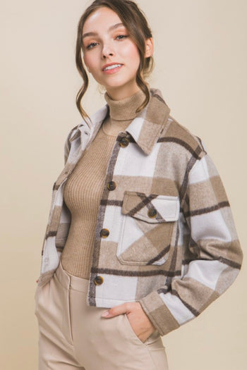 Mocha Plaid Cropped Shacket