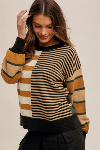 Green & Gold Mixed Striped Pullover