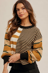 Green & Gold Mixed Striped Pullover