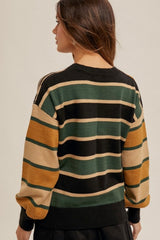 Green & Gold Mixed Striped Pullover