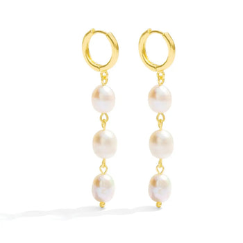 Triple Pearl Huggie Earring