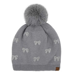 C.C. Rhinestone Gray Bow Beanie