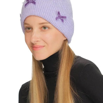 Lavender Velvet Bow Beanie