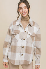 Taupe Keep Shining Gray Plaid Shacket