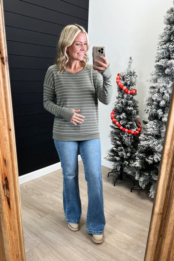 Olive Striped Thumbhole Top