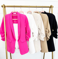 Like A Boss Ruched Sleeve Blazer - 5 Colors!