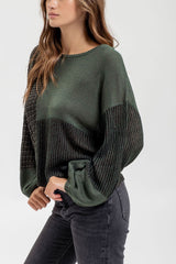 Green Textured Tie Back Sweater