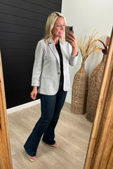 Light Gray Textured Gathered Sleeve Blazer