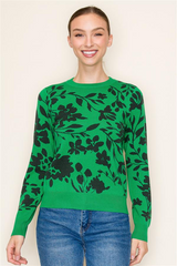 Holiday Green Floral Sweater