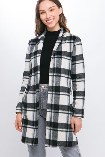 Black Plaid Shacket Coat