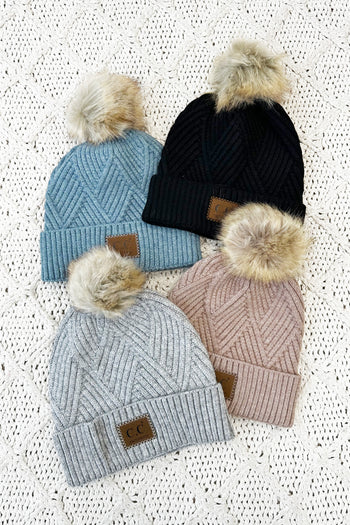 C.C. Patch Heathered Pom Hat - 4 Colors!