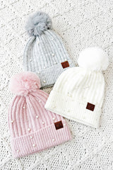 C.C Pearl & Rhinestone Pom Hat - 3 Colors!