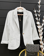 Light Gray Textured Gathered Sleeve Blazer