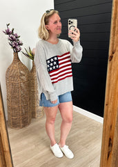 Flag Crochet Gray Sweater Top