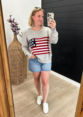 Flag Crochet Gray Sweater Top