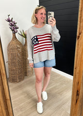 Flag Crochet Gray Sweater Top