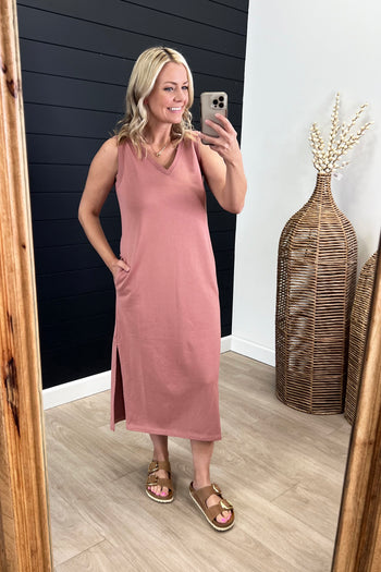 Sienna V-Neck Midi Tank Side Slit Dress