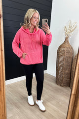 Coral Ribbed Elastic Waist Hoodie