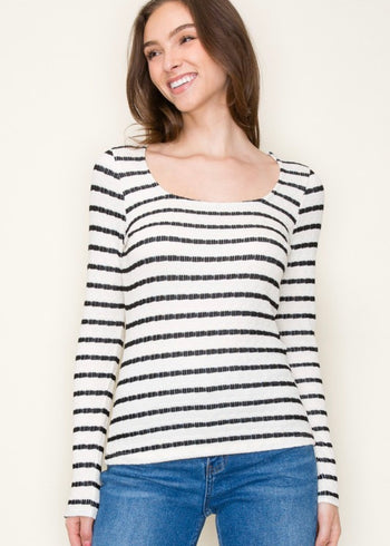 Black Striped Textured Long Sleeve Top