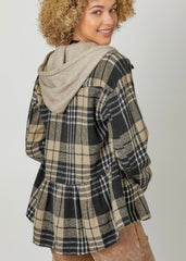 Peplum Plaid Hooded Shacket