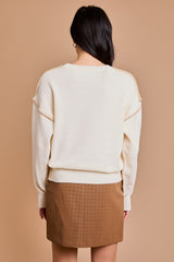 Camel Stitched Cream Sweater