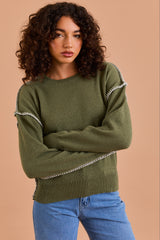 Olive Stitched Sweater - FINAL SALE