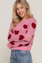 Cropped Pink & Wine Heart Sweater