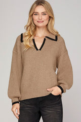 Light Mocha Edge Contrast Sweater