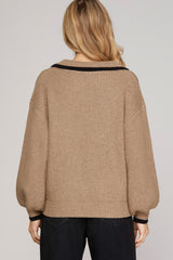 Light Mocha Edge Contrast Sweater