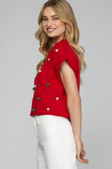 Red Pom Sweater Vest - FINAL SALE