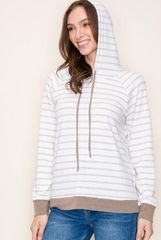 Taupe Striped Lightweight Knit Hoodie