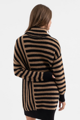 Camel Striped Turtleneck Sweater Dress - FINAL SALE