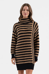 Camel Striped Turtleneck Sweater Dress - FINAL SALE