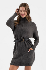 Charcoal Mock Front Seam Sweater Dress - FINAL SALE