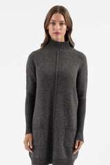 Charcoal Mock Front Seam Sweater Dress - FINAL SALE