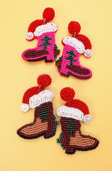 Cowgirl Boot Beaded Christmas Earrings - 2 Colors!