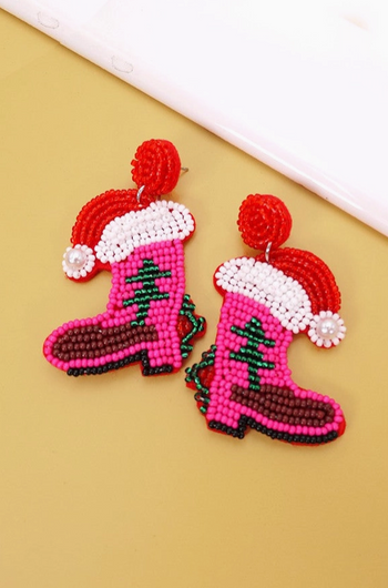 Cowgirl Boot Beaded Christmas Earrings - 2 Colors!