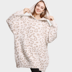 Leopard Print Soft Hooded Snuggie With Pockets - 2 Colors!