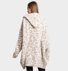 Leopard Print Soft Hooded Snuggie With Pockets - 2 Colors!