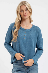 Teal Waffle Knit Henley Top