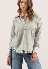 Washed Collared Long Sleeve Tops - 2 Colors!