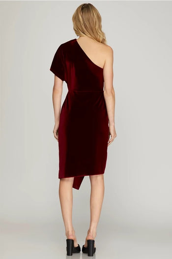 Red Velvet Off The Shoulder Dress - FINAL SALE