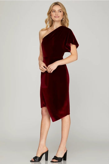 Red Velvet Off The Shoulder Dress - FINAL SALE