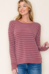 Marsala Striped Thumbhole Top