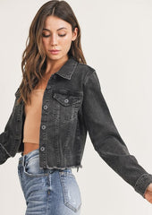 Risen Distressed Edge Black Denim Jacket